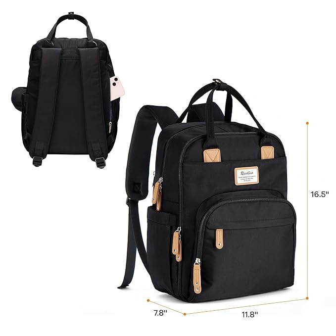 RUVALINO Diaper Bag Backpack, Multifunction Travel Pack Maternity Baby Changing Bags, Large Capacity, Waterproof, Black
