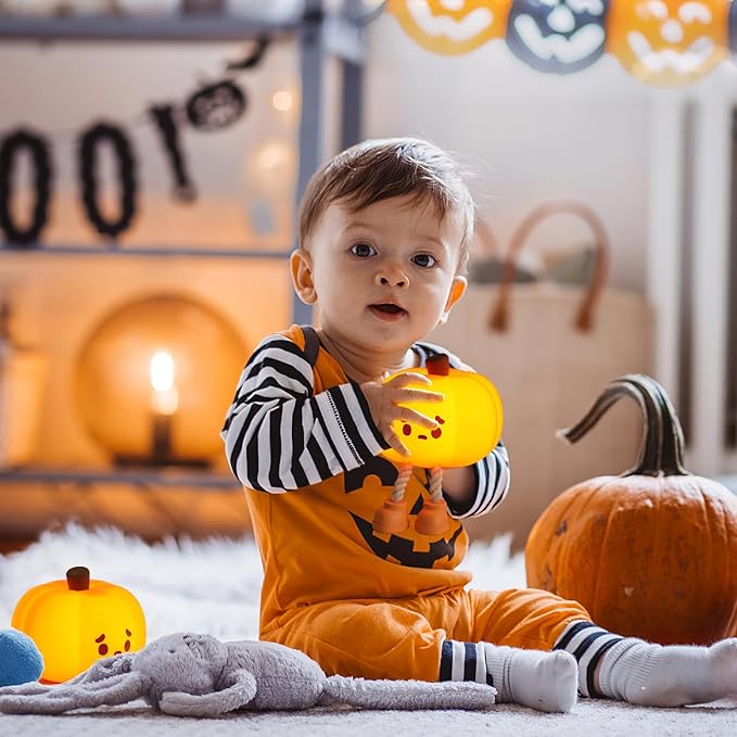 YISUN Pumpkin Night Light, Cute Silicone Nightlight for Baby Toddler, Rechargeable LED Nursery Lamp with Timer, 3 Level Dimmable Soft Squishy Night Lamp Gift for Bedroom Kids Room Decor