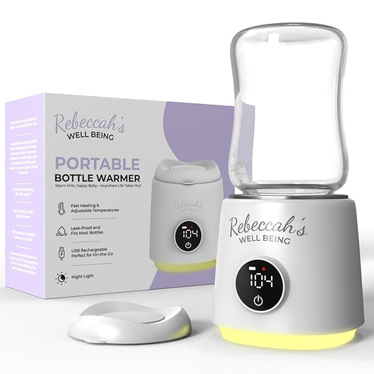 Portable Bottle Warmer for Travel with built in Nightlight, Fast 4 Heat Settings, Lightweight, Leak-Proof Design & Safe Rechargeable Baby Bottle Warmer for Breastmilk Formula or Water, Travel-Friendly