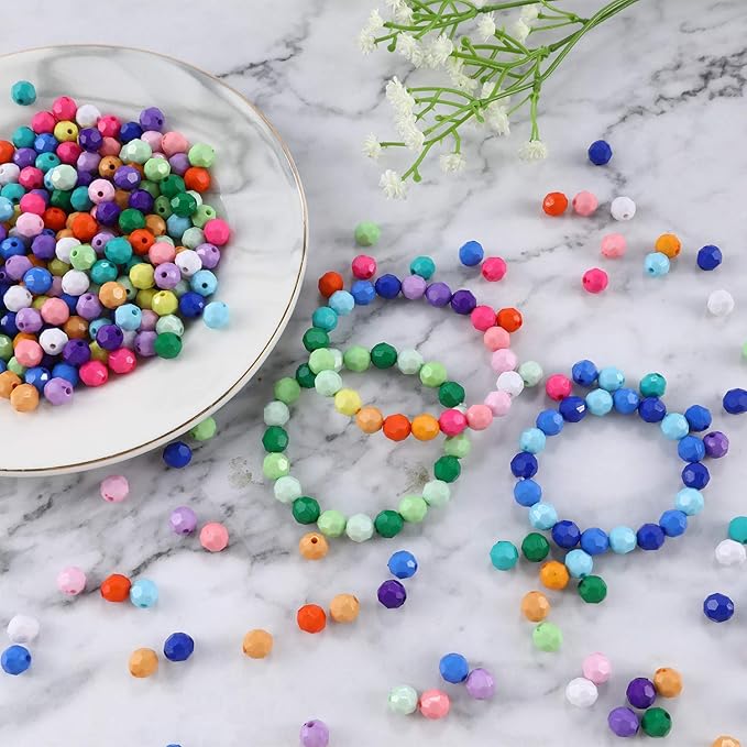 2600+pcs Faceted Beads Kit 18 Color Rainbow Opaque Plastic Beads Multicolor Loose Spacer Pony Beads Bulk Elastic String for Bracelets Necklaces Key Chains DIY Craft Jewelry Making