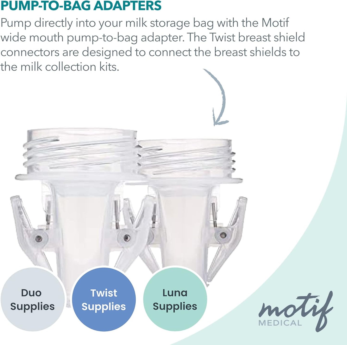 Motif Medical Pump-to-Bag Electric Breast Pump Adapter -Compatible w/Spectra S1 & S2 Breast Pump - Pump Adapter w/Twist Shield Connectors - 3-Step Time-Saving Nursing Pump Adapter (Set of 2)