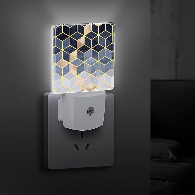 Blue Gradient Cubes Plug in Night Light with Auto Dusk to Dawn Sensor,Abstract Night Lights for Boys Girls Bedroom Bathroom Hallway Kids Room Gifts