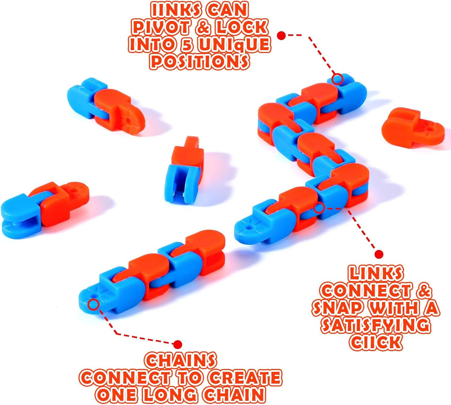 SCIONE 24 Pack Wacky Tracks Fidget Toys Sensory Toys Gifts for Kids Classroom Back to School Gifts Birthday Party Favors Goodie Bags Fillers Snake Click Toys Autism Stress Relief Toys for Kids