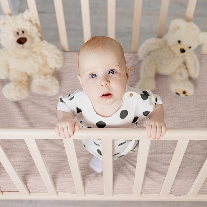 Muslin Mini Crib Sheets, 2 Pack for Baby Boy and Girl, Soft Breathable Stretchy Baby Pack N Play Mattress and Mini Cribs Sheet, Universal Fitted Portable/Mini Crib Mattresses (Gentle Colors)