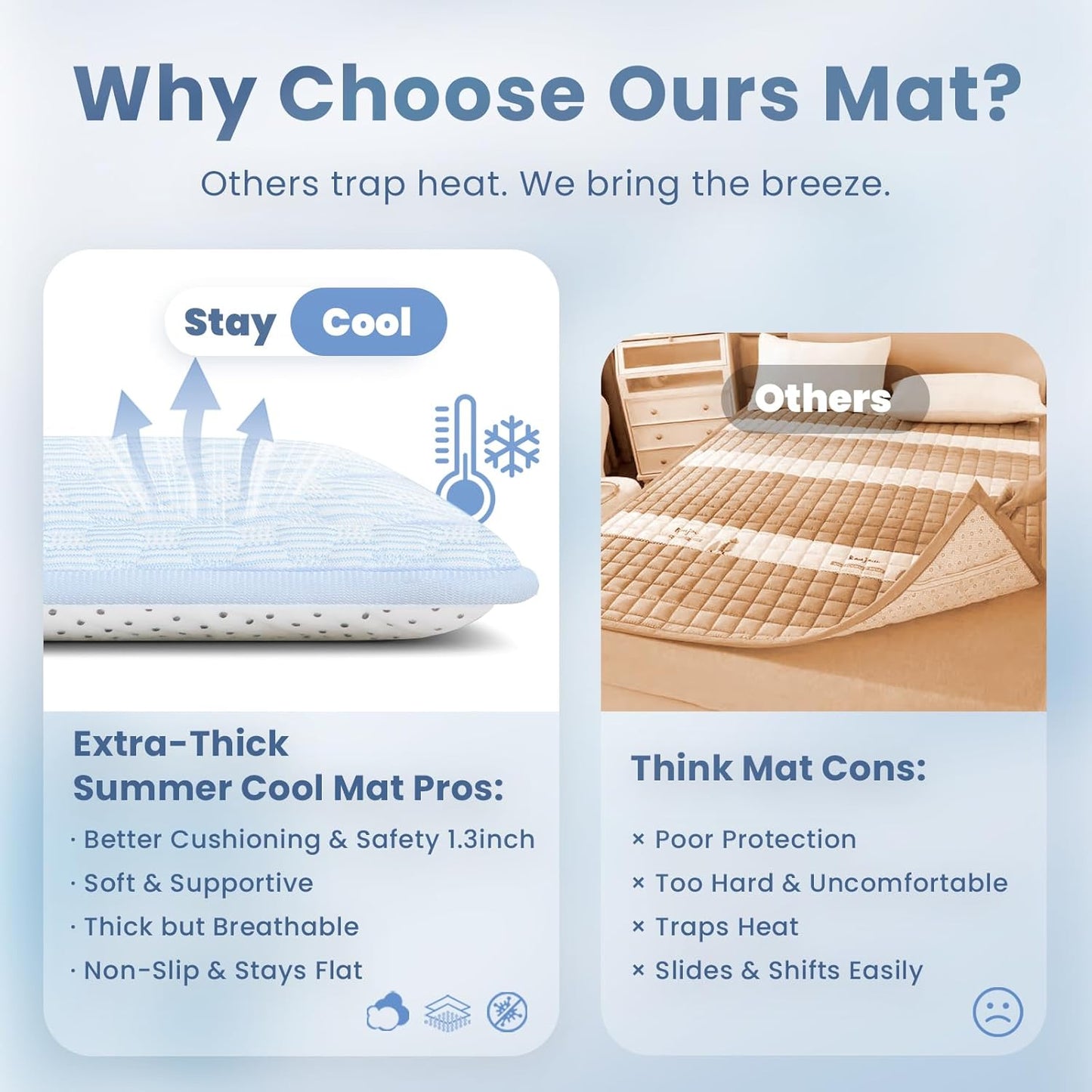 Baby Play Mat for Summer,1.3 Thick Memory Foam Cooling Floor Tummy Time Mat, Soft & Breathable, Non-Slip Rectangular for Toddlers’ Playtime & Rest(Light Blue,59"x79")