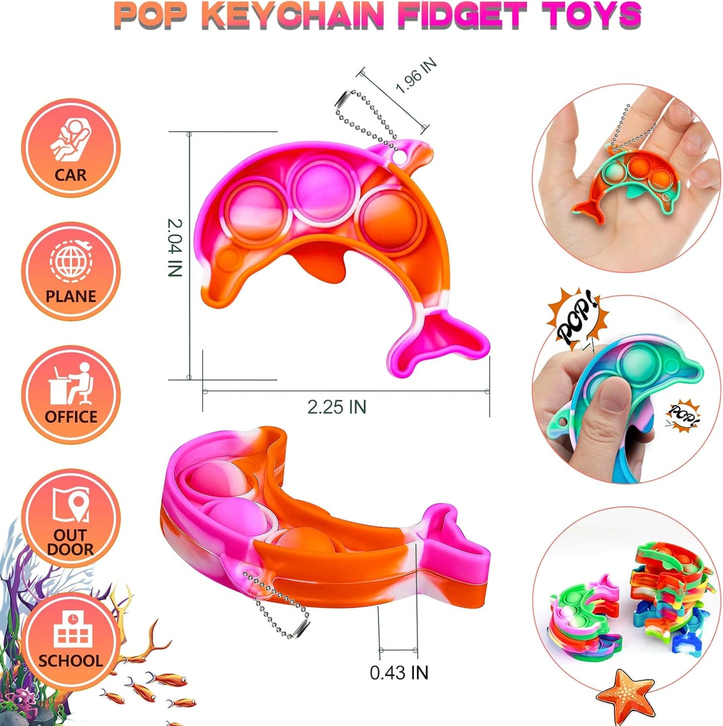 Pop Fidget Toys Bulk Its Birthday Party Favors for Kids 20PCS Cute Dolphin Mini Pop Keychain It Fidget Toy Packs Fidgets for Classroom Prizes for Kids Christmas Stocking Stuffers for Kids Sensory Toys