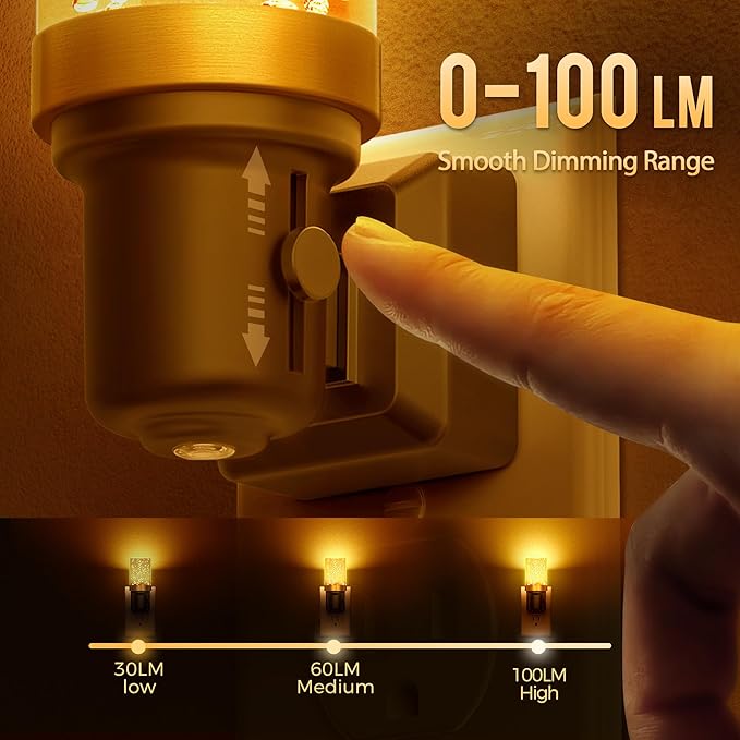 DORESshop LED Night Lights Plug into Wall, Modern Decorative Design Nightlights Plug in, Adjustable Brightness, Dimmable Night Light, Perfect for Adults' Bedroom, Hallway, Bathroom, Amber, 1 Count