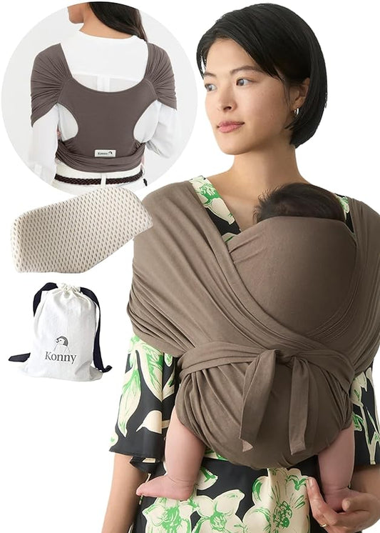 Konny Baby Carrier Flex SoftBreeze with Head Support - Adjustable, Easy to Wear Baby Wrap Sling, Perfect for Newborn Babies Essentials up to 44 lbs (XS-XL) - Mocha