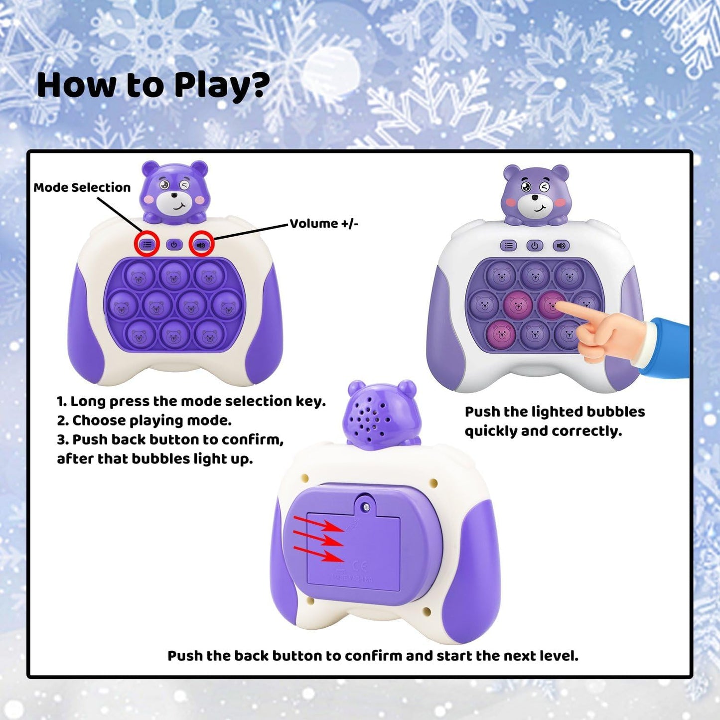 Fast Quick Push Bubble Pop Fidget Toy, Electronic Light Up Game Console, Cool Birthday Present for 6 7 8 9 10-12 Year Boys and Girls Pop Up Stress Relief Toy, Concentration Speed Puzzle Game for Kids