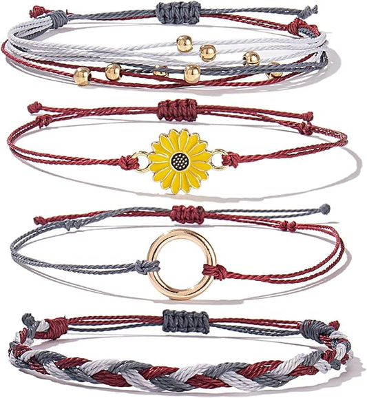 FANCY SHINY Sunflower String Bracelet Boho Braided Rope Wrap Bracelets Cute Summer Beach Surfer Jewelry for Women Christmas Gifts