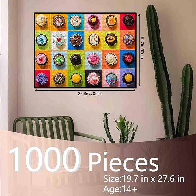 1000 Piece Jigsaw Puzzles for Adults Colorful Cute Cupcakes Jigsaw Puzzle Flower 1000 Pieces Puzzles Game Sweet Donut Dessert Wall Decor DIY Craft Puzzle Different Decorations Cupcakes Art