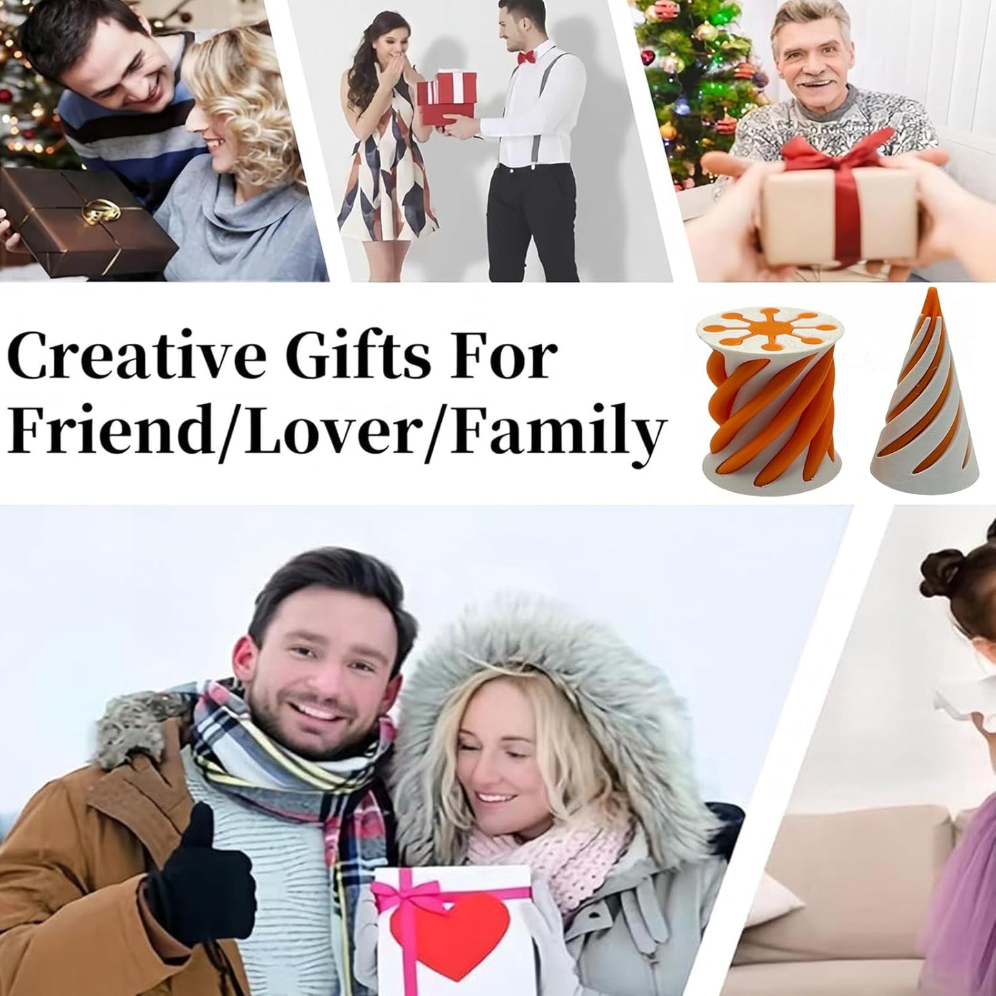 Impossible Pyramid Passthrough Sculpture - 2Pcs 3D Printed Spiral Cone Fidget Toy, Stress and Anxiety Relief Toy, Pass Through Pyramid Fidget Toy for Adult Children (Orange)