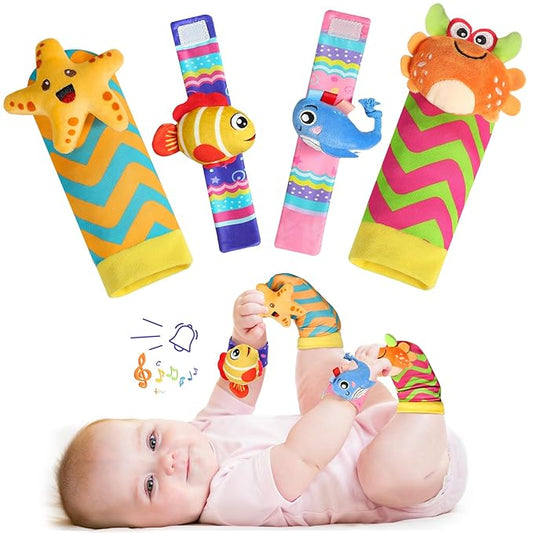URMYWO Wrist Rattles for Baby - Rattle Socks - Foot Finder Set - Baby Toys for 0-12 Months Infant - Newborn Essentials - Early Learning Sensery Toys for Boys and Girls as Shower Gifts