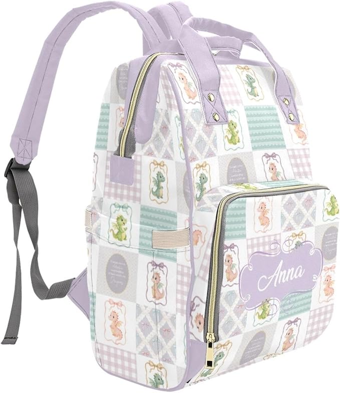 Personalized Cute Dragon Diaper Bag with Name – Custom Baby Bag, Nursing Tote Backpack for Mom, Custom Name Mommy Daypack, Shower Gift for Baby