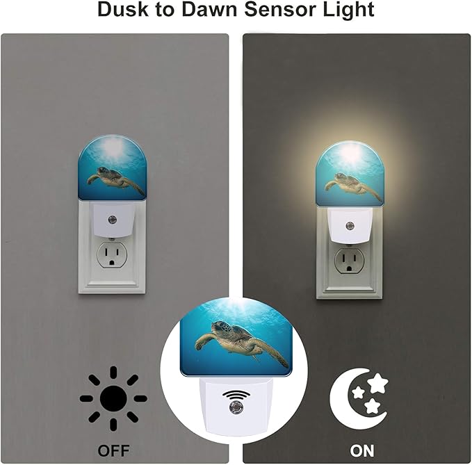 Green Sea Turtle Swimming in The Sea Night Light for Kids,Beautiful Underwater World Night Light Plug in with Dusk to Dawn Sensor,0.5w Energy Saving Nightlight for Hallway Stairway Kitchen Bedroom