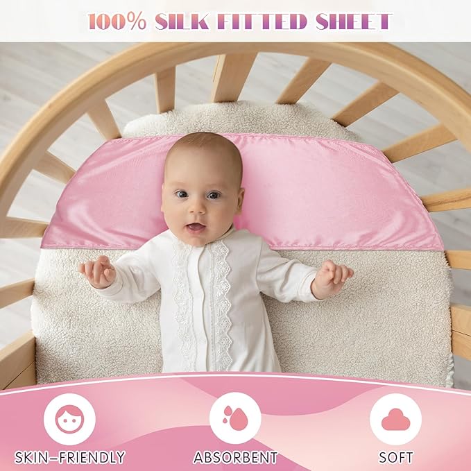Hosuly 2 Pcs Satin Bassinet Sheet Baby Hair Soft Silk Feeling Sheet Baby Bassinet for Rectangle Cradle Pad Mattress Boys Girls Newborn Infant(Pink and Purple)