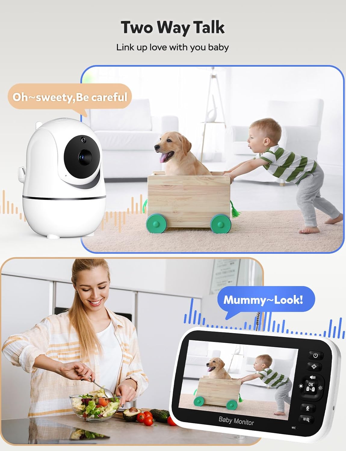 GoodBaby Baby Monitor with Camera and Audio - No WiFi, Remote Pan-Tilt-Zoom, Night Vision, Temperature Sensor, 2-Way Talk, 8 Lullabies, 30-Hour Battery Life，960ft Long Range
