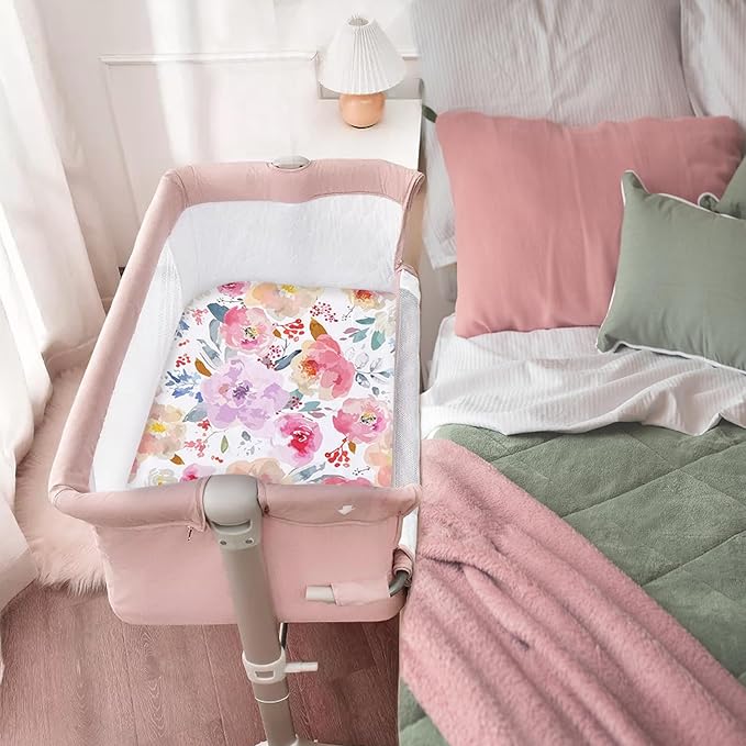 AMROSE 3 Pack Bassinet Sheets 33" x 20" Compatible with Mika Micky, Baby Delight, Dream On Me, AMKE and Other Rectangle Bassinet Mattress, Soft and Skin-Friendly, Happy Garden