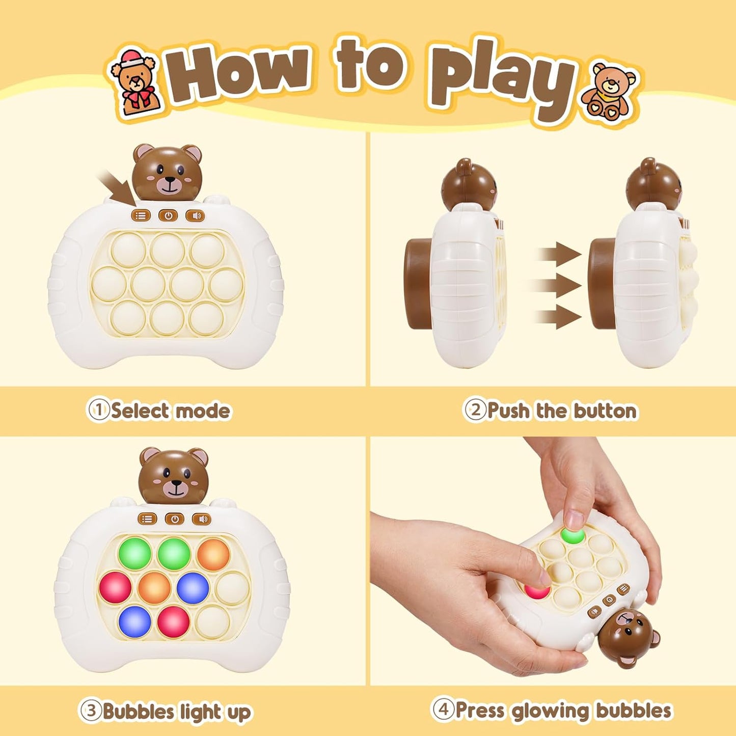 Pop Fidgets Kids Games Toys: Colorful Light Up Fast Push Bubble Handheld Game Sensory Toys for 6 7 8 9 10 Year Old Boy Girl Birthday Gift for 6-8 3-12 Year Old Girls Boys