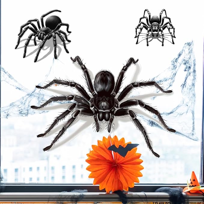 1 Spider Window Stickers, Halloween Window Decorations, Realistic and Terrifying Effects, Waterproof, Suitable for Outdoor Use, Simple Adhesive Stickers, Party Haunted House Prank Decorations