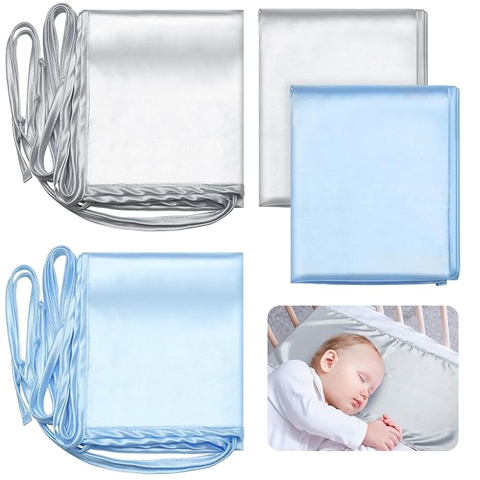 Hosuly 2 Pcs Satin Bassinet Sheet Baby Hair Soft Silk Feeling Sheet Baby Bassinet for Rectangle Cradle Pad Mattress Boys Girls Newborn Infant(Gray, Light Blue)