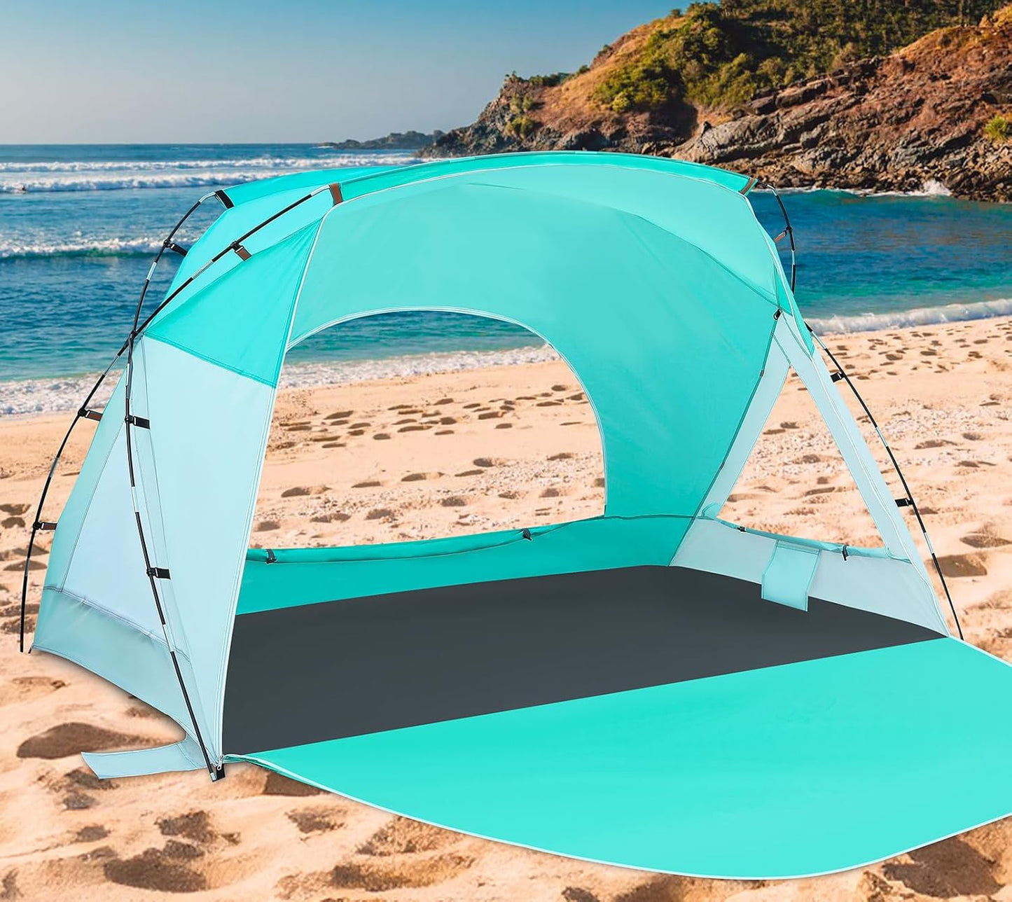 Beach Tent, Portable Sun Shelter for 2/3/4/6-8 Person with UPF 50+ UV Protection, Easy Setup Waterproof Beach Shade Canopy Cabana for Family Outdoor and Picnics, Fishing with Carrying Bag