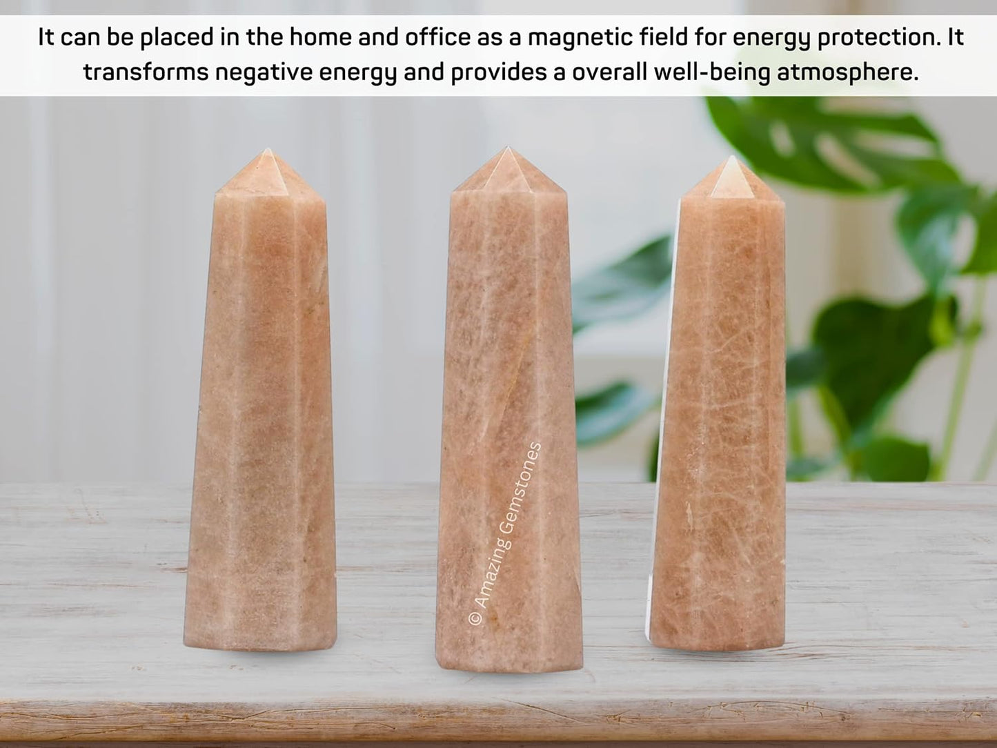 Amazing Gemstone Cream Moonstone Crystal Towers - Natural Healing Crystal Point Obelisk for Reiki Healing and Crystal Grid (3 Inch)