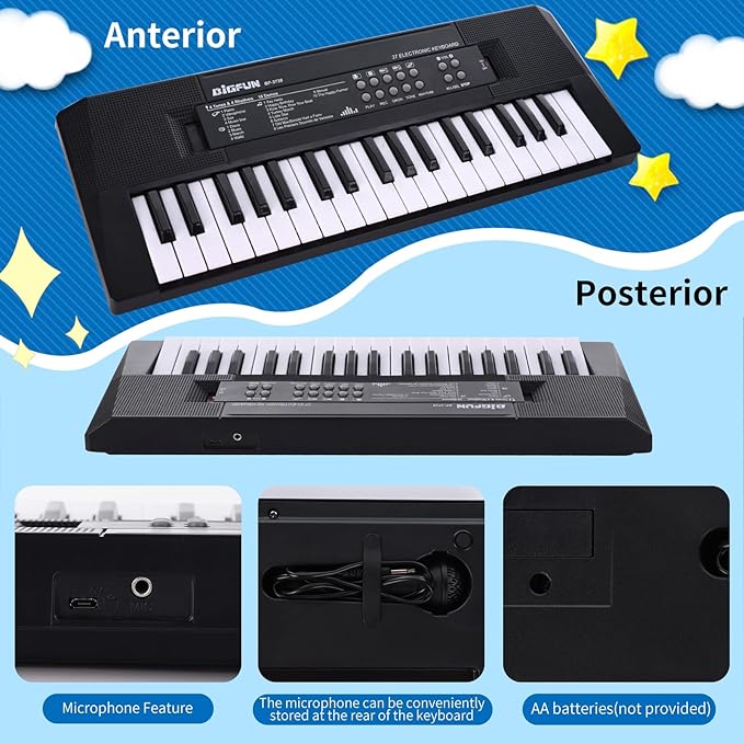 Kids Piano Keyboard, 37 Keys Portable Music Keyboard Early Learning Educational Electronic Music Piano Instrument Toys for 3 4 5 6 Year Old Boys and Girls (Black)