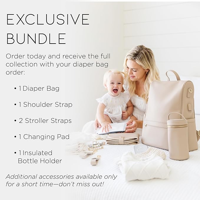 MIA + SOPHIA Leather Diaper Bag Backpack with USB Charging port, Changing Pad, Stroller Straps, and Bottle Holder (Beige Mia)