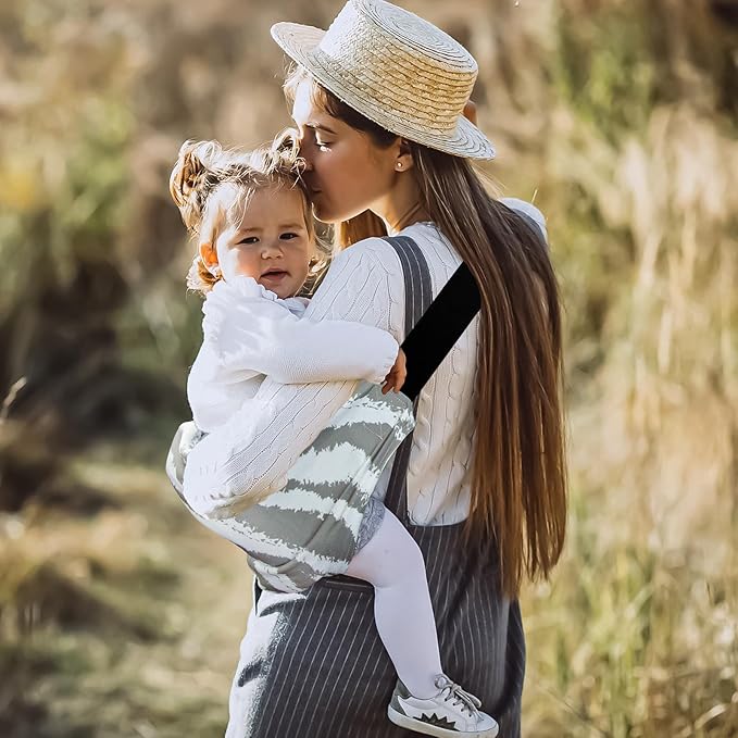 Baby Sling Shoulder Carrier,Ultimate Comfort Side Baby Carrier for Newborn to Toddler/Infants (7lbs-44lbs)(Grey White)