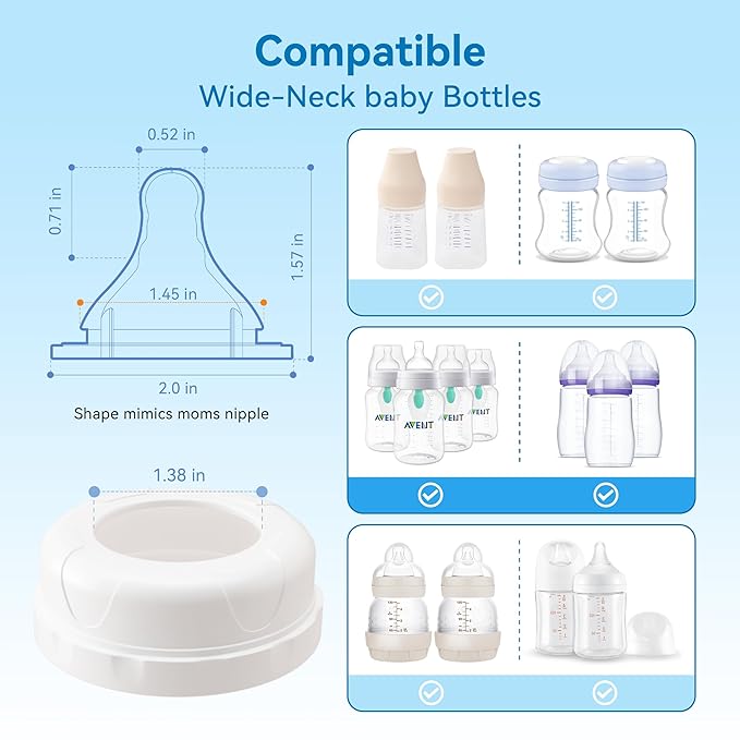 Bottle Nipples Ideal for Thicker Liquid Nipple Level 5, 9m+, Compatible with Wide-Neck Baby Bottle, 9 Count