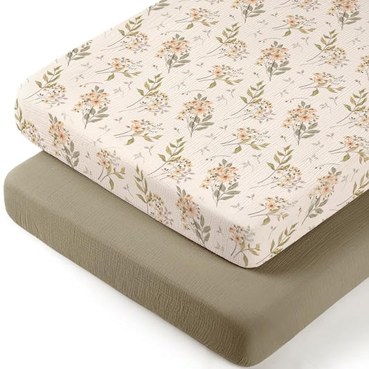 lulumoon Baby Bassinet Sheets Muslin: Cotton Bedside Bassinet Sheets Netural for Boys & Girls - Fitted for Bedside Sleeper Mattress