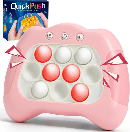 Fast Push Machine Light Up Fidget Toys for Kids Adults, Handheld Game for Kids 3-12, Quick Push Bubble Stress Toy, Sensory Toys Travel Games, Xmas Birthday Gifts for Boys Girls (Pink)