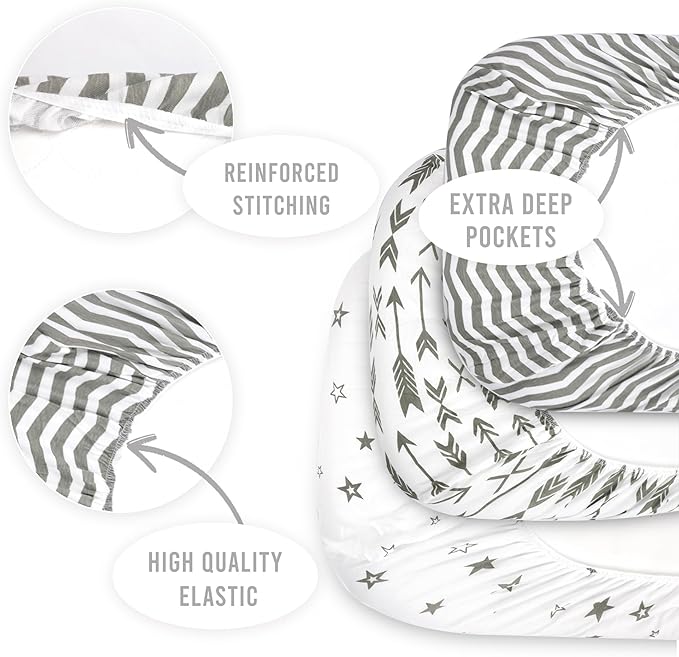 3 Pack Organic Bedside Bassinet Sheets Compatible with Mika Micky, Baby Delight, Dream On Me, AMKE and Other Bassinet Mattress Pads Size Between 17-21 in Width, 29-33 in Length, and 1.5-4 in Thick