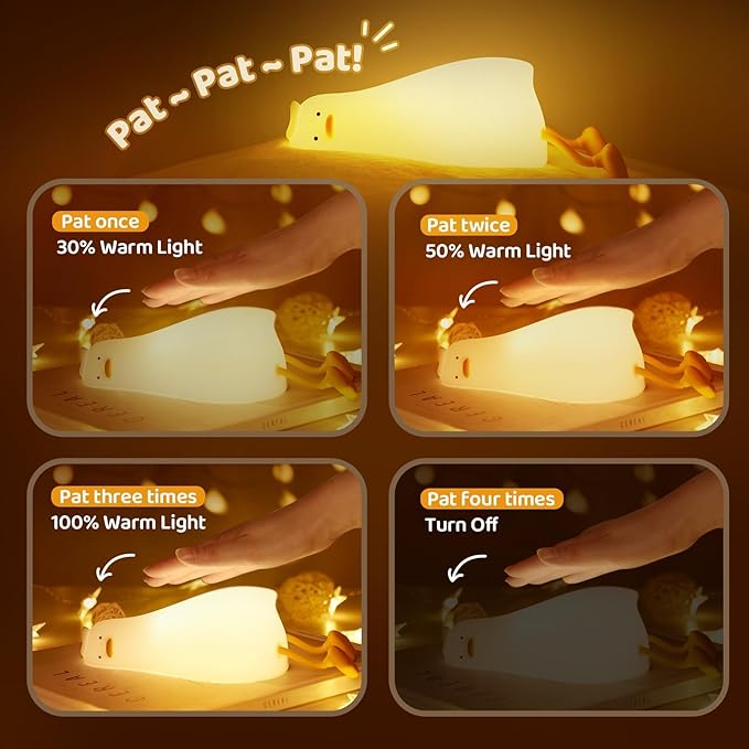 Existential Crisis Duck Lamp - 3-Level Dimmable Rechargeable Night Light for Kids Breastfeeding & Nursery | Silicone, Touch Control & Lying Flat Design, Toddler Room Safe (Ducky Lay Lamp)