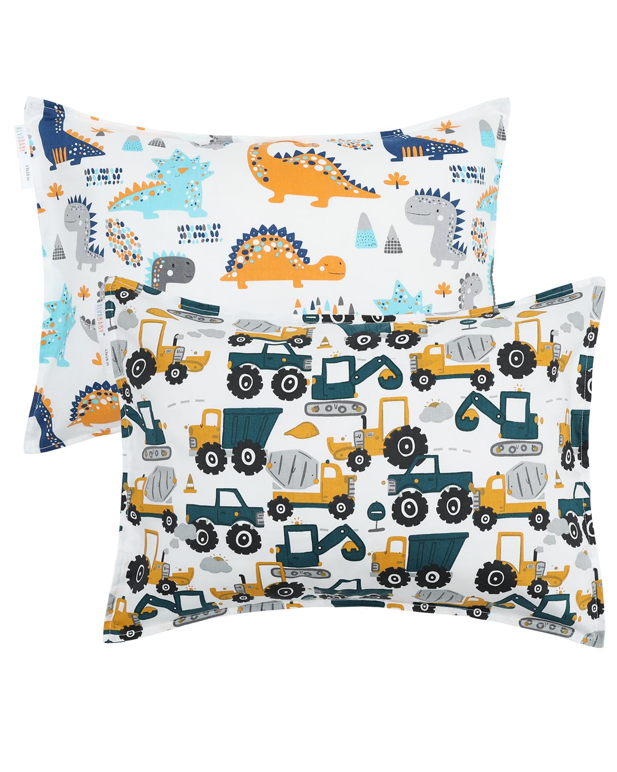 ALVABABY Toddler Pillowcases 2 Pack Organic Cotton Kids Pillow Cover Fit 13"x 18" or 12"x16" Envelope for Girl Boy Sleepy Travel