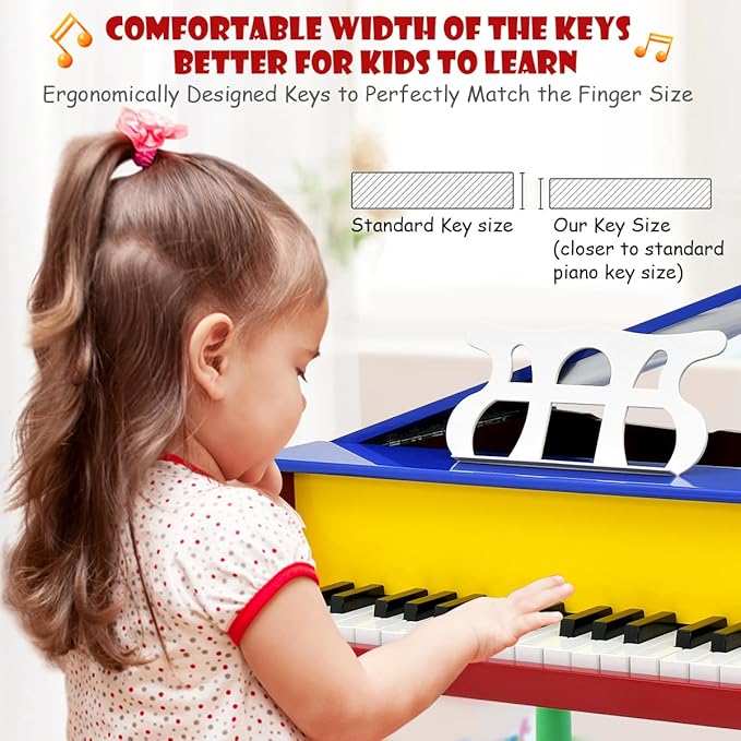 HONEY JOY Classical Kids Piano, 30-Key Mini Grand Piano with Music Stand and Bench, Wooden Musical Instrument Toy w/Lid & Music Rack, Gift for Boys Girls Ages 3+