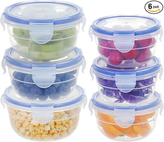 KIGI 6 PACK 20oz 10oz Plastic Mixing Bowls Set with Lid Leakproof Food Storage Container Set Portion Control Bento Box