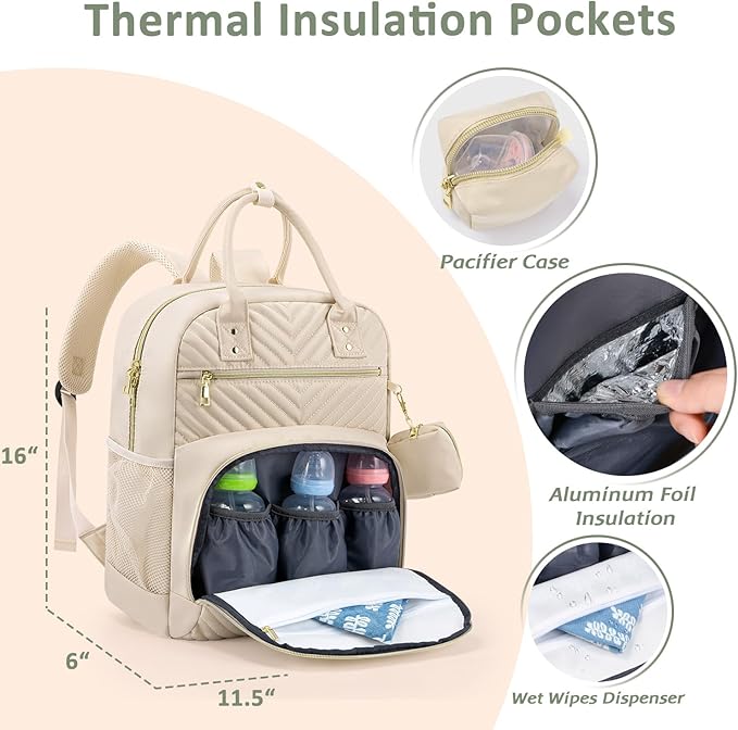 Diaper Bag Backpack,Baby Essentials Diapers Bag with Pacifier Case,Multipurpose Stylish Large Capacity Travel Backpack for Baby Girl/Boy(M-Beige)