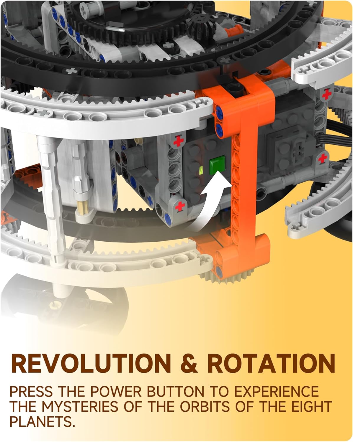 Solar System Building Set with Light, Rotatable STEM Educational Toys with 8 Planets, Electric Manual Mode Spinning Space Toys for Astronomy Learning, Gift for Boys Girls Age 6-12(1282pcs)