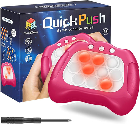 Quick Push Bubble Game for Kids 3+, Electronic Quick Push Game Console, 4 Modes Push Pop Game Christmas Birthday Gifts for Boys Girls Adults, Light-Up Interactive Educational Sensory Fidget Toy, Pink