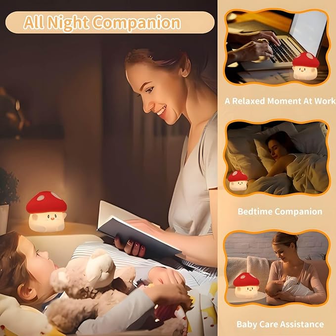 Mushroom Silicone Lamp, Cute Hug Mushroom Night Light with Timer, Squishy Dimmable Light for Baby Nursery, Rechargeable LED Portable Touch Nightlight, Kawaii Room Desk Decor, Christmas Gifts