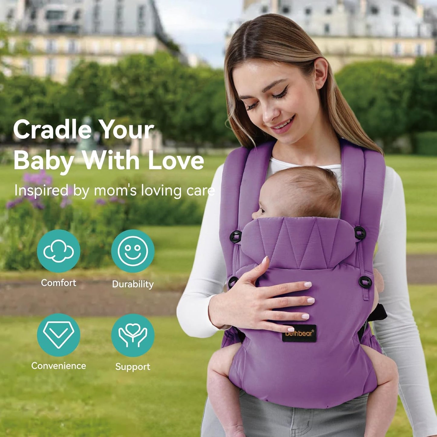 Baby Carrier Newborn to Toddler, 7-45 lbs with Natural Material, Ergonomic Design,Versatile and Adjustable,Hands Free for Moms&Dads,Purple