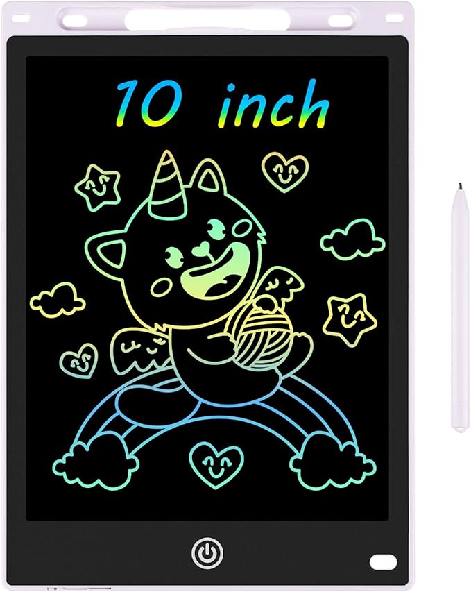 10 Inch LCD Writing Tablet - Colorful Electronic Drawing Pad & Doodle Board for Kids Ages 3-8, Erasable Educational Toy, Birthday and Christmas Gift for Girls and Boys (White)