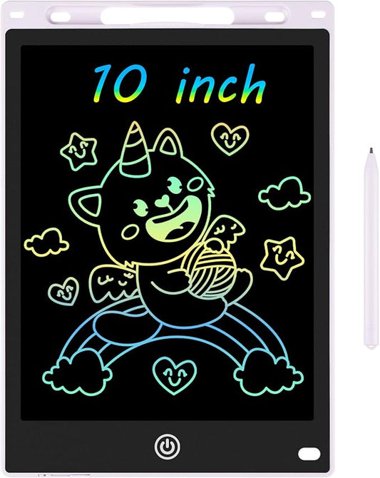 10 Inch LCD Writing Tablet - Colorful Electronic Drawing Pad & Doodle Board for Kids Ages 3-8, Erasable Educational Toy, Birthday and Christmas Gift for Girls and Boys (White)