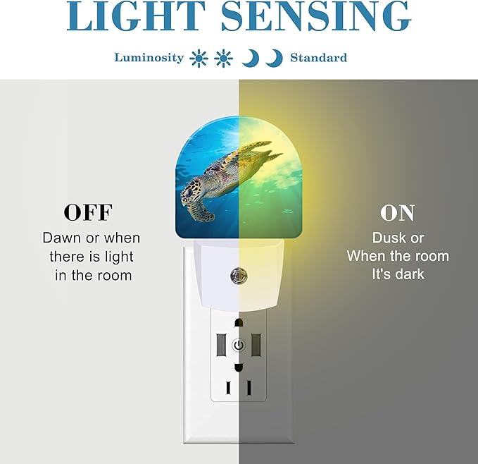 Deep Sea Turtle Night Light for Kids, LED Night Light Plug into Wall with Dusk to Dawn Sensor for Girls Boys Women Men Room Decor, Hallway, Kitchen, Bathroom, Nursery, Stairs