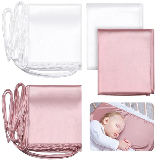 Hosuly 2 Pcs Satin Bassinet Sheet Baby Hair Soft Silk Feeling Sheet Baby Bassinet for Rectangle Cradle Pad Mattress Boys Girls Newborn Infant(Pink, White)