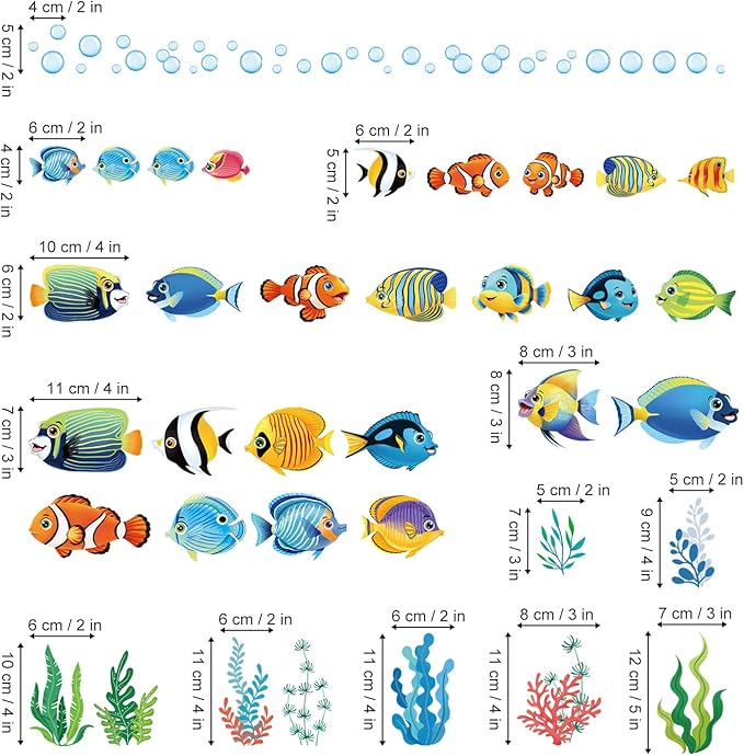 decalmile Summer Under The Sea Fish Double Sided Window Clings Ocean Animal Tropical Fish Seaweed Anti-Collision Glass Doors Window Stickers Decals