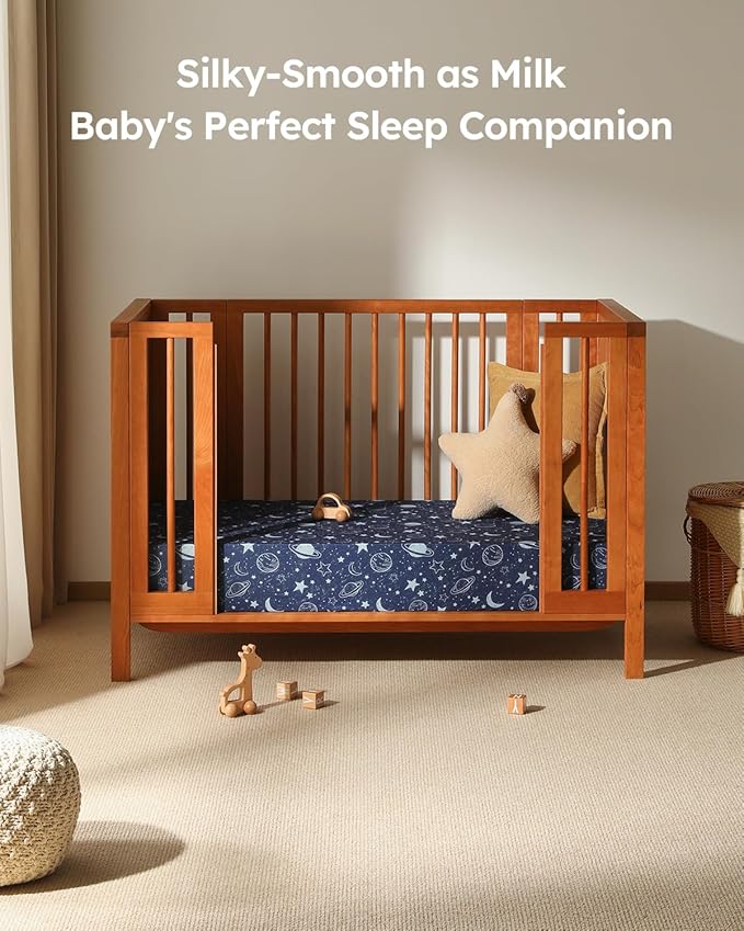 Baby Crib Sheets for Boys Girls, 28x52x8in Fitted Crib Sheet Neutral 3 Pack for Standard Crib and Toddler Mattress, Breathable Soft Microfiber Baby Sheet Blue Gray Planet