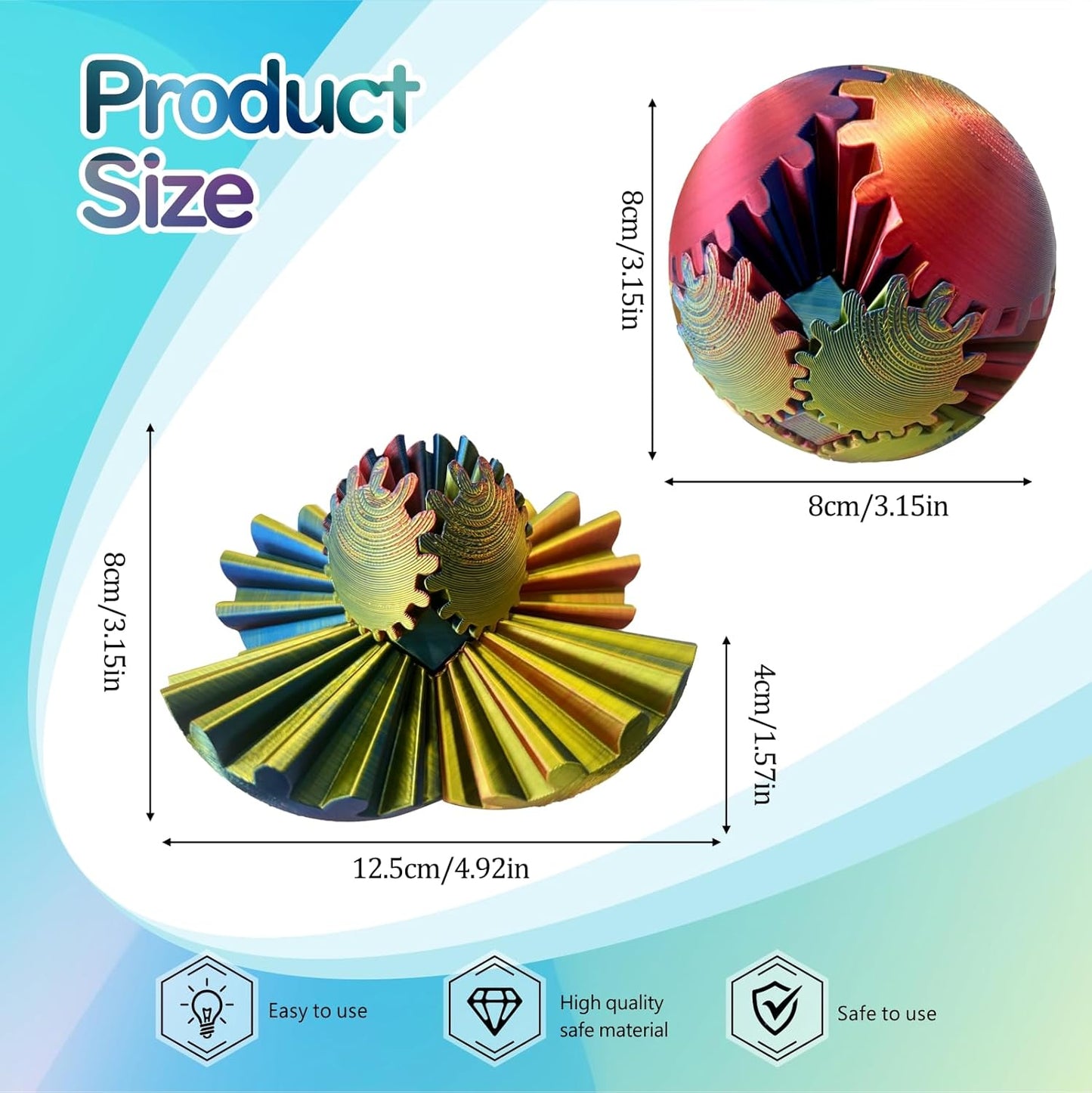 Gear Ball - GearSphere Fidget Toy, 3D Printed Gear Ball Spin Ball Cube Desk Toy, 2024 Gear Sphere Cube Puzzlefor Adults Kids, Stress and Anxiety Relaxing Fidget Toy (Red-Yellow-Blue)